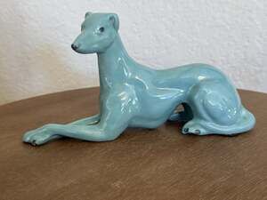 Vintage Relpo Turquoise Ceramic Greyhound Whippet Figurine Art Deco MCM Dog
